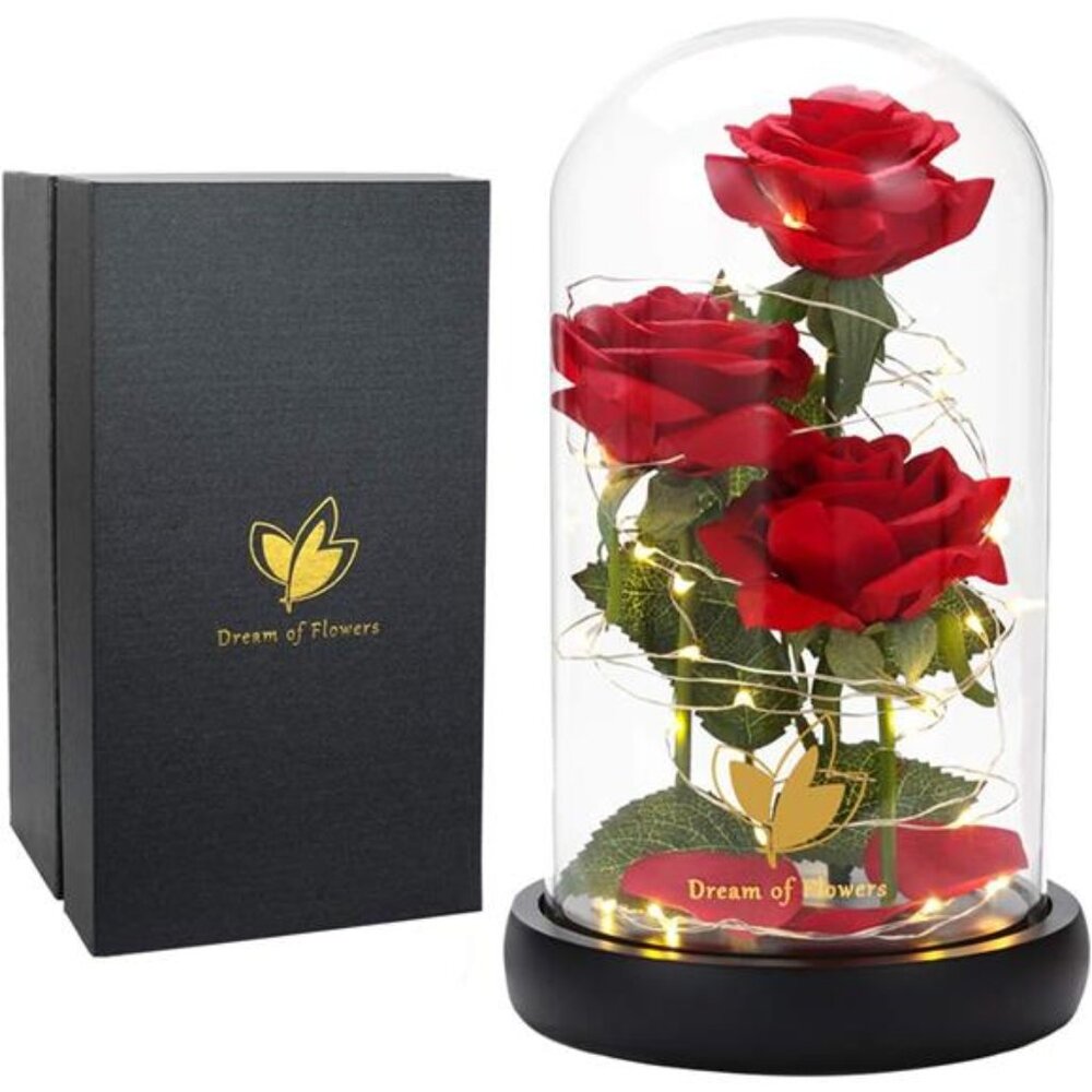 Christmas Rose Gifts for Her,Beauty The Beast Rose Flowers 40 LED Lights Rose